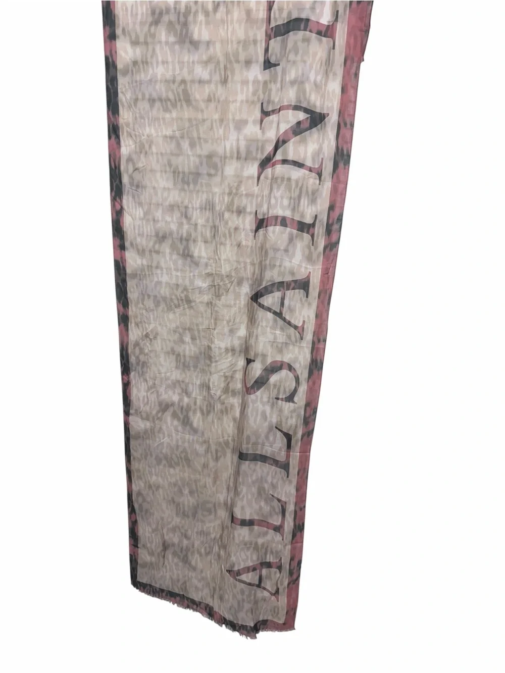 ALL SAINTS Beige and Pink Leopard Print 100% Silk Scarf